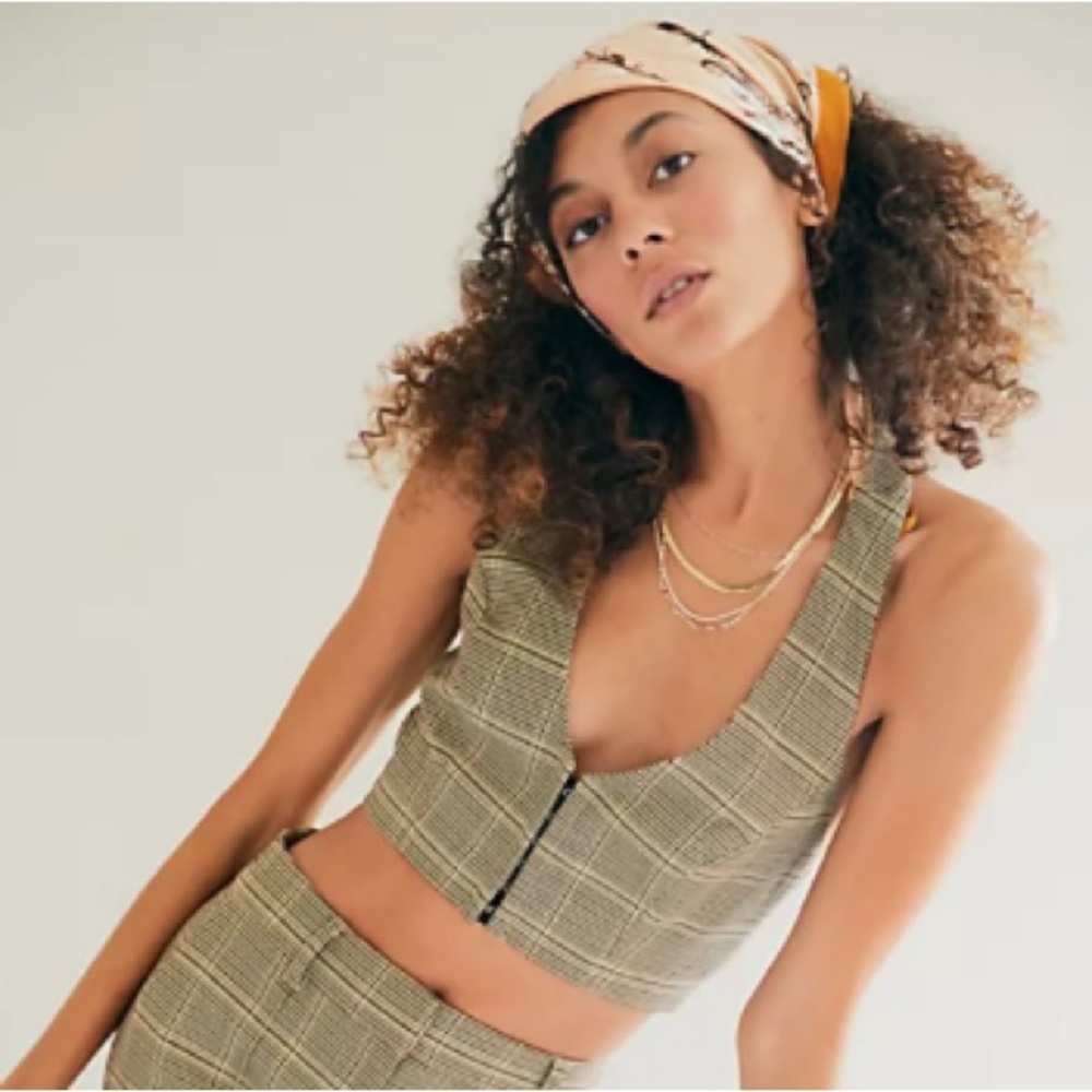 Free People Hansen‎ and Gretel Plaid Halter Crop Top Large